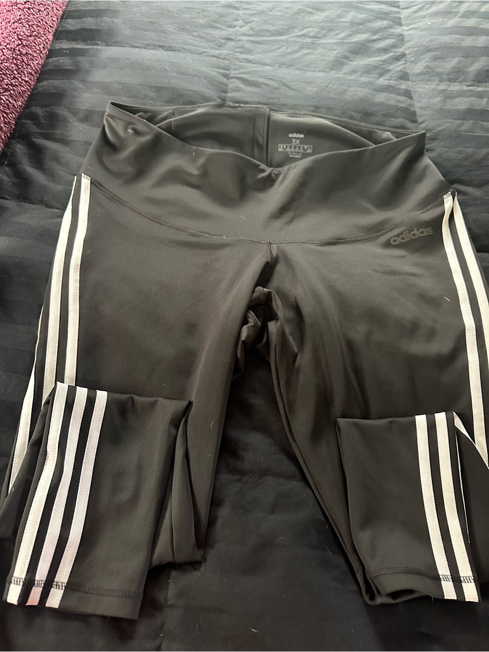 adidas  Black Athletic Leggings with White Stripes